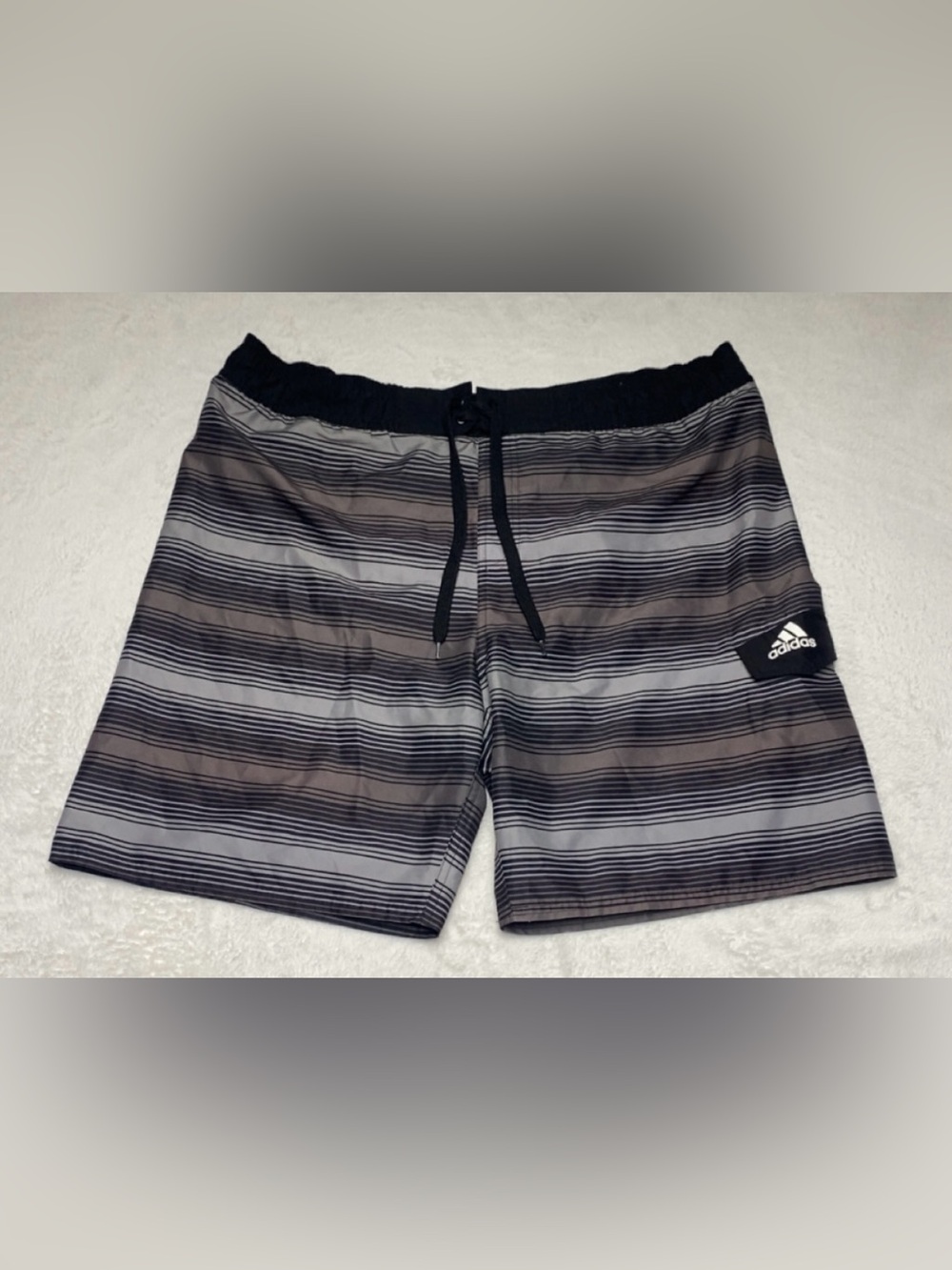 Adidas Black and Gray Striped Athletic Shorts